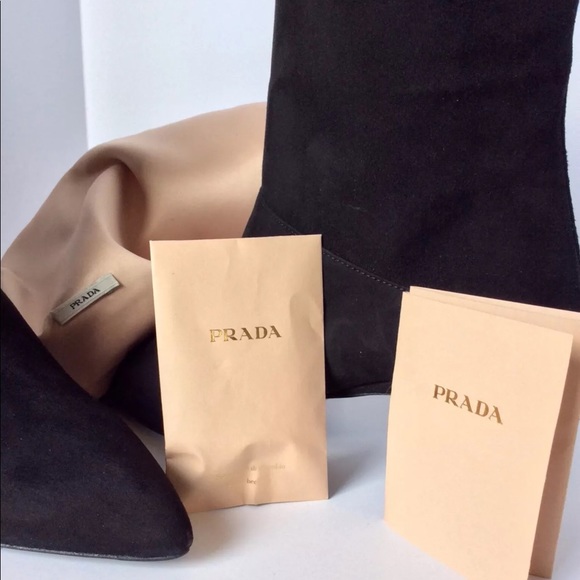 New Prada Mid Black Suede Comma Boots - Picture 5 of 7